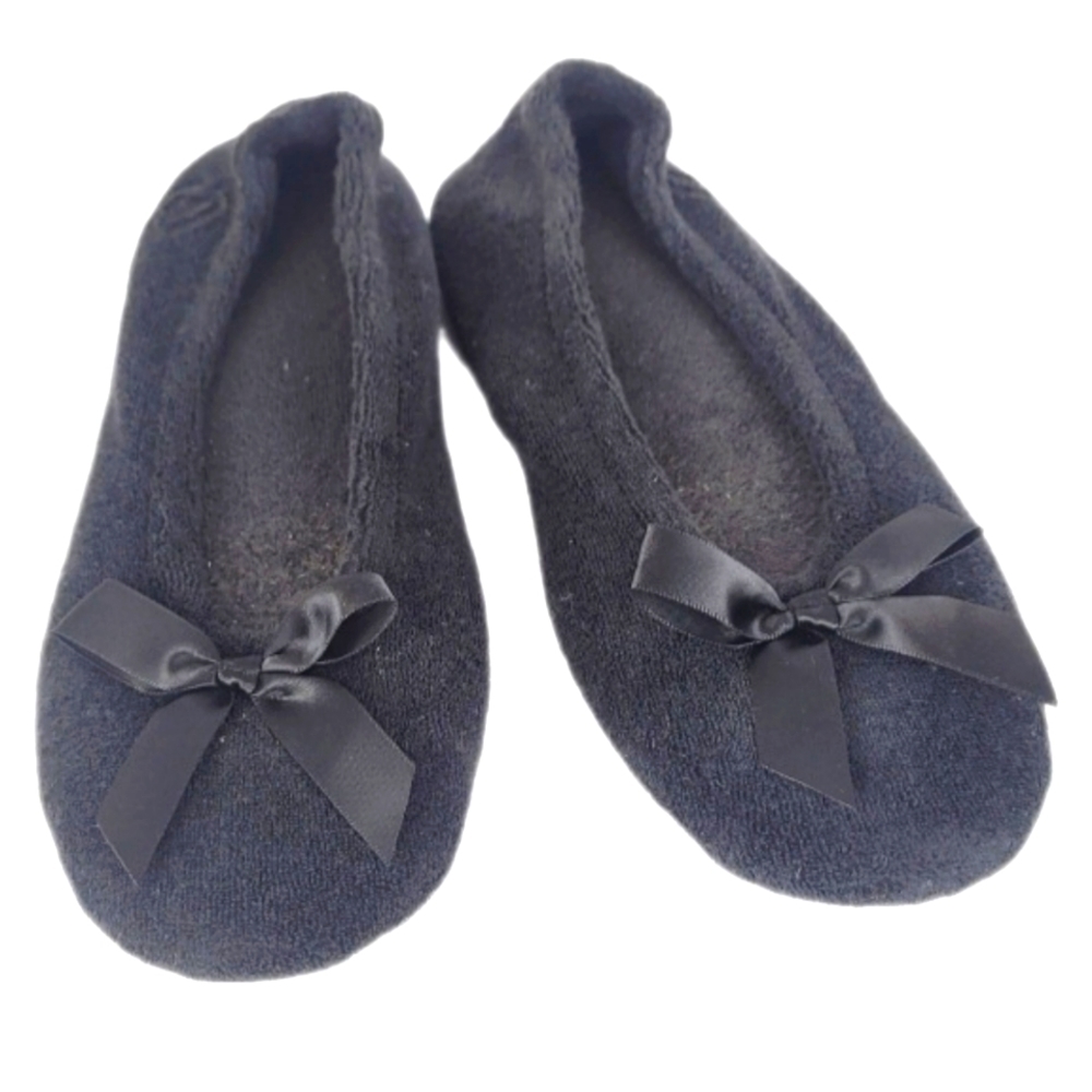ISOTONER Women’s Black Stretch Terry Classic Ballerina Slippers Size Small